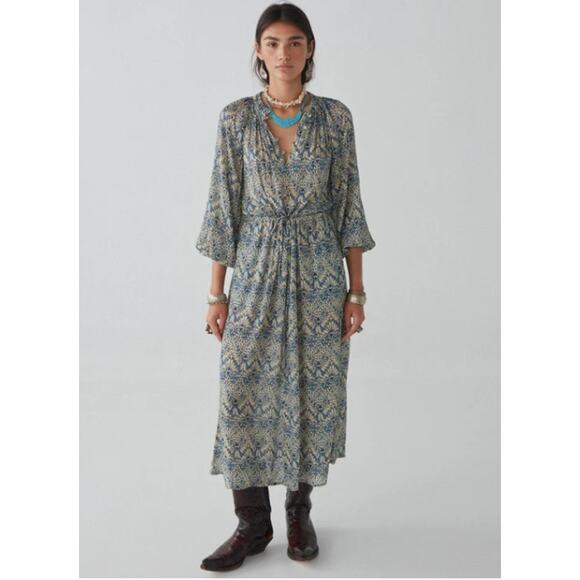 NWT Maison Hotel Antonella Dress Lapis Lazuli Blue Cream Boho Med